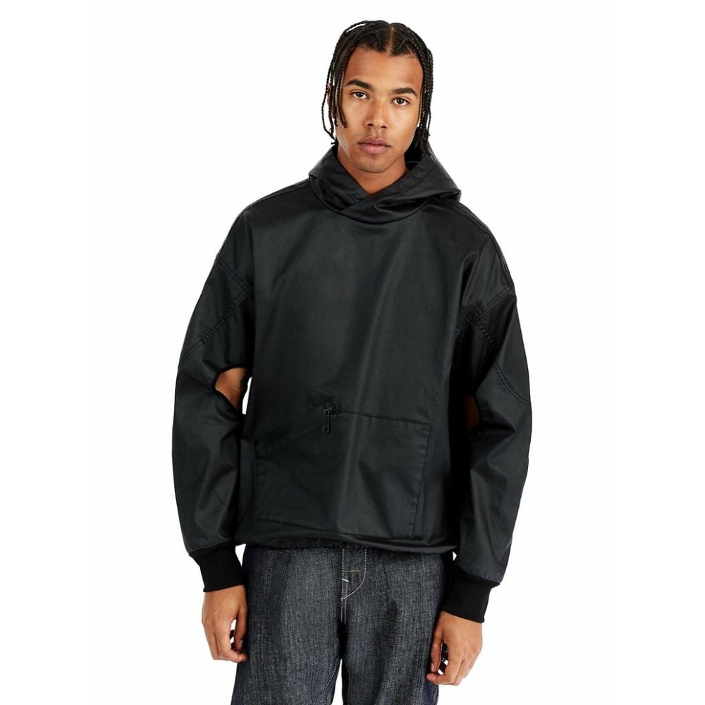 True Religion Men's Coated Tech Pullover Hoodie Jacket in Black